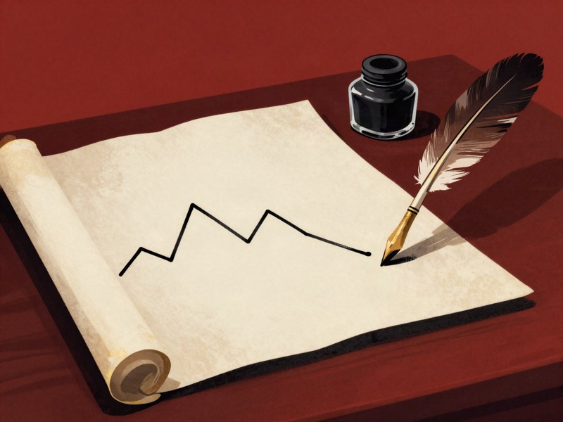 A long scroll with an ink line rising and falling
