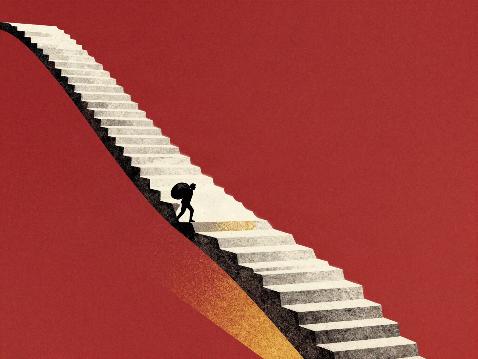 A long government bond certificate unfurling into a steep staircase